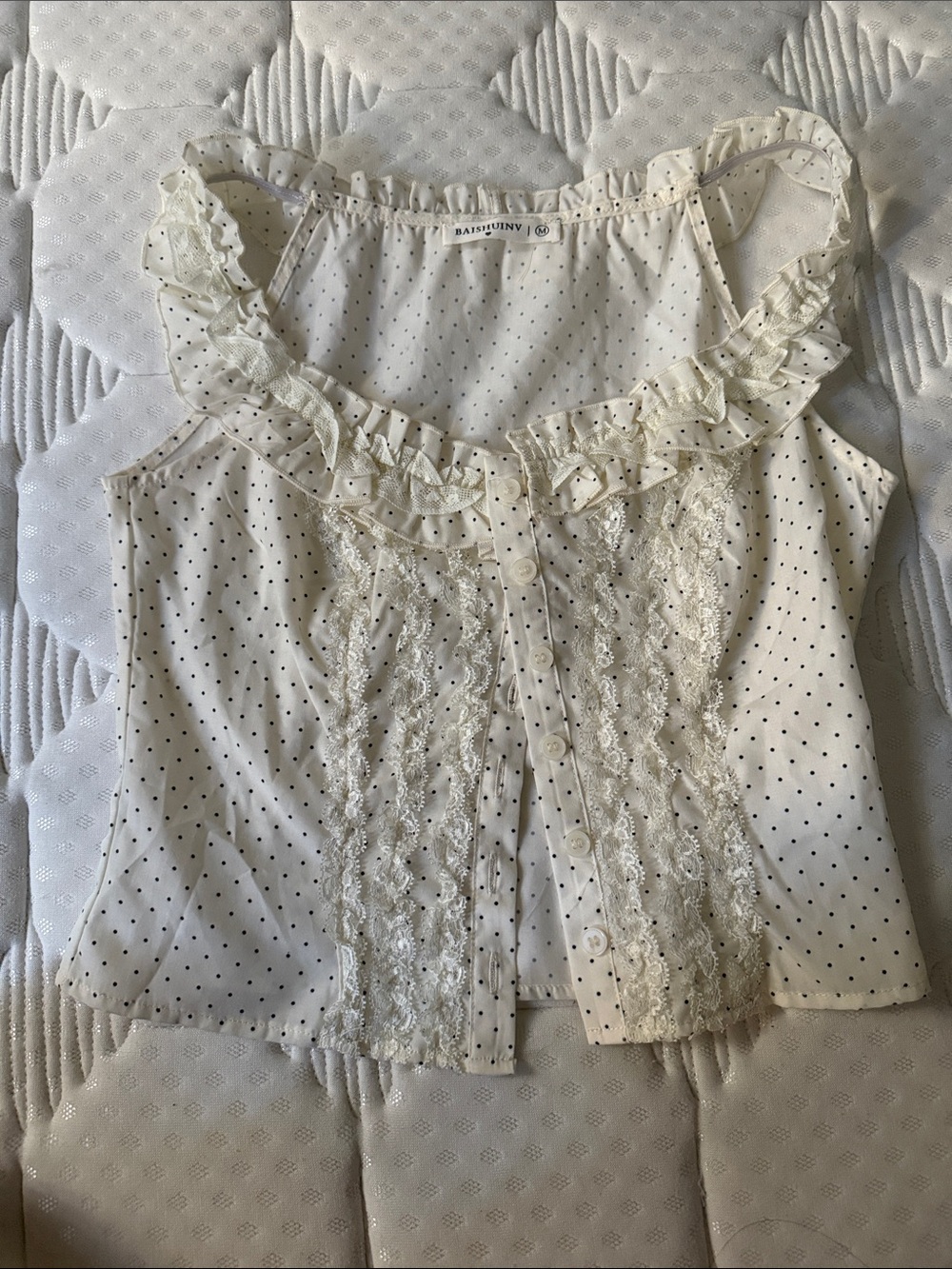 White Polka Dot Ruffle Lace Tank Top for Girls